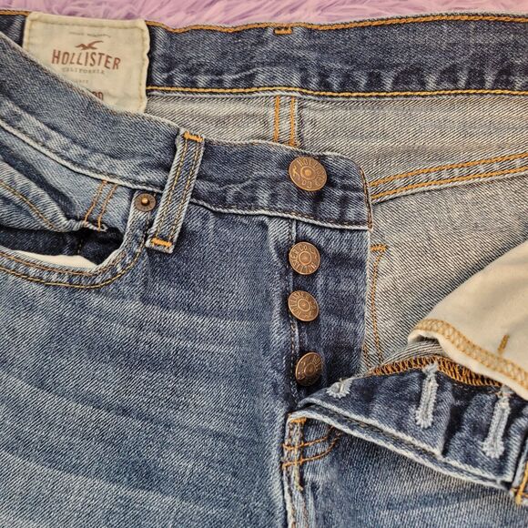 Hollister Women's Jeans 28x30 Blue Straight Denim Button Fly Mid Rise - Picture 2 of 13